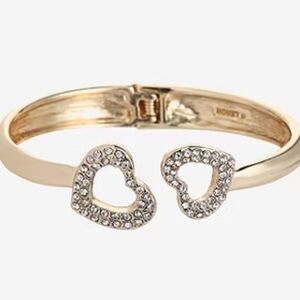 NWT MONET Gold Tone Glass Hearts Cuff Bracelet